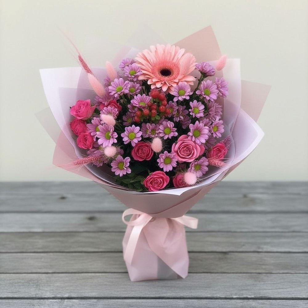 Букет цветов из: Розы, Герберы и Хризантемы в Заиграево