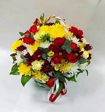 Цветочная композиция из Хризантемы и Розы в корзине в Заиграево