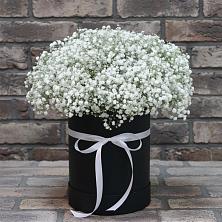Цветочная композиция из Гипсофила в шляпной коробке в Заиграево