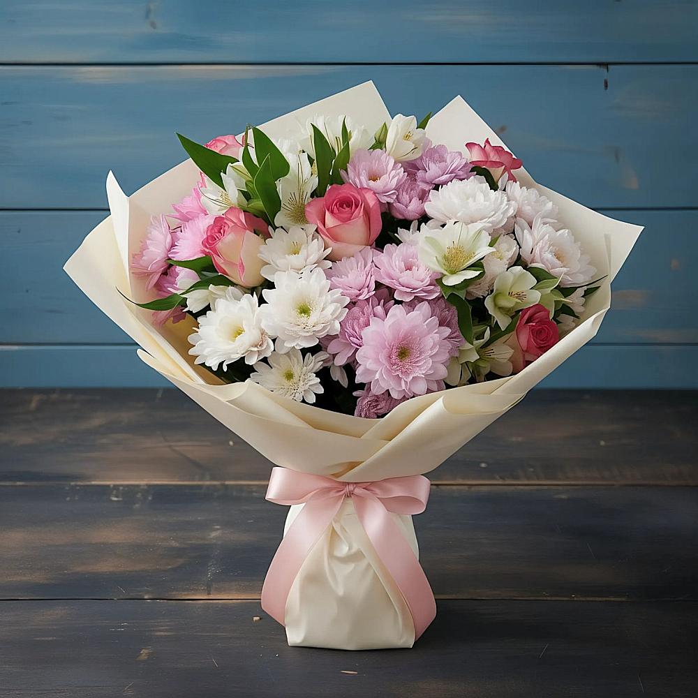 Букет цветов из: Хризантемы, Альстромерии и Розы в Заиграево